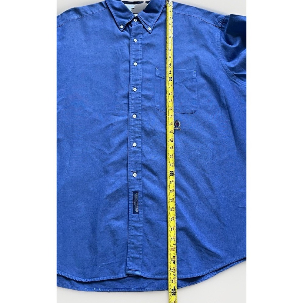 Tommy Hilfiger Button Shirt Men 17.5 34-35 Blue Cotton Oxford Crest Vintage - Picture 9 of 11